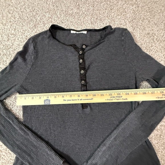 Vintage Dark Gray Black Satin Trimmed Project Social T Thermal Henley Medium - Picture 3 of 5